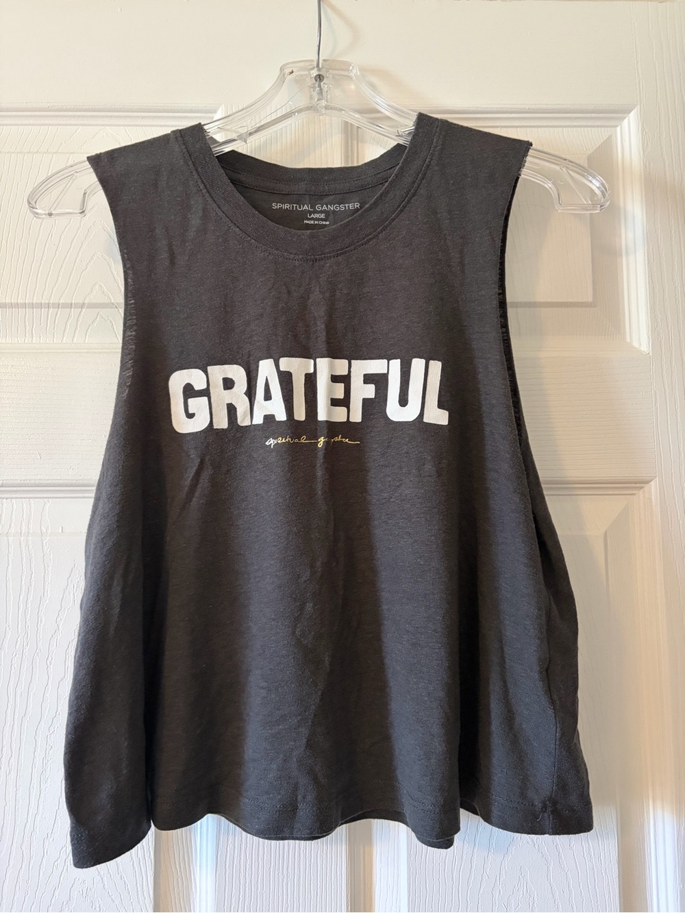 Spiritual Gangster Charcoal Crop Tank with White "GRATEFUL" Print